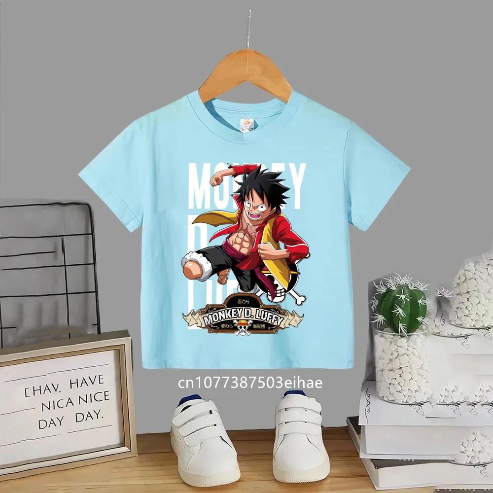 Japanese Anime One Piece Luffys Classic Childrens Shortsleeved Breathable Sports Casual Summer Fashion and Leisure Top