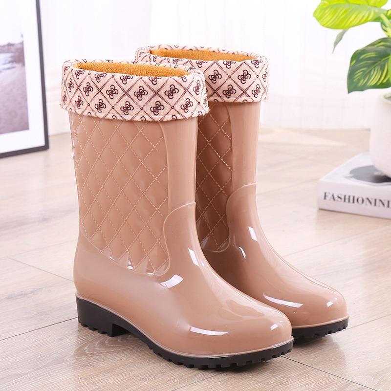 Codzienne kalosze do połowy łydki z podszewką z polaru, antypoślizgowe, wodoodporne