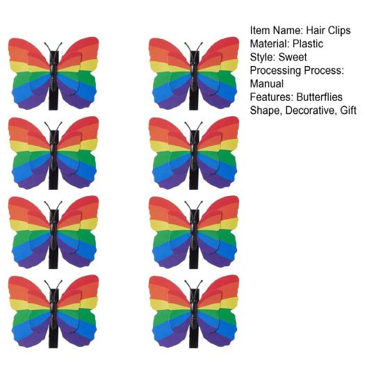 8Pcs Women Hair Clips Rainbow Butterfly Decor Hairpins 3D Wing Design Perfect Size Women Girls Hair Pins Hair Accessories