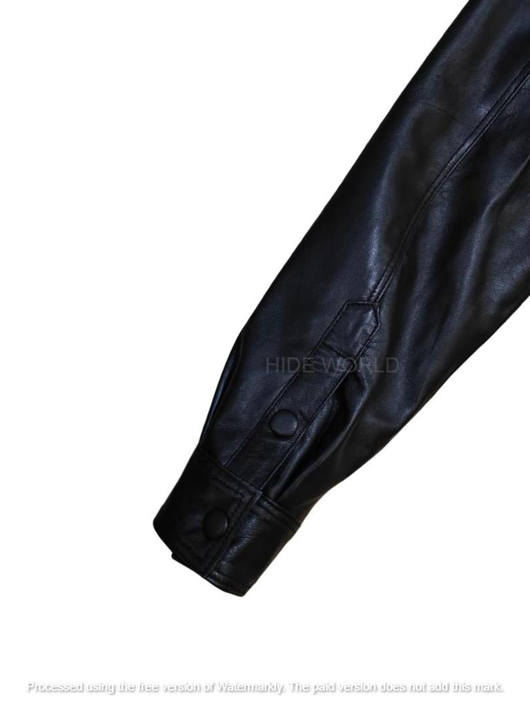 Cămașă din piele naturală de miel pentru bărbați, elegantă, neagră, lucrată manual, la modă, casual