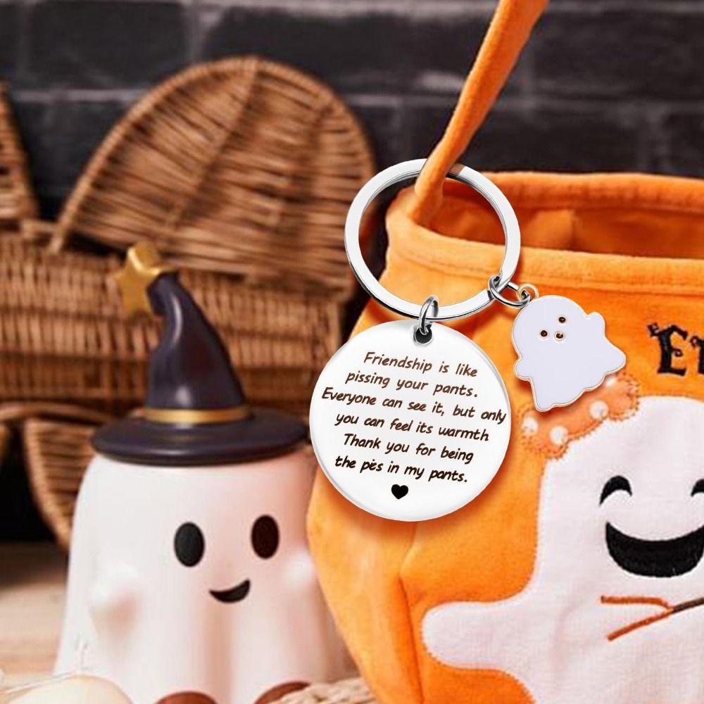 Round Halloween Keychains Flowers Keyring Creative Bag Pendant Key Accessories