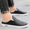 Leather Slip On Flat Mules Men Backless Loafers Slipper Half Shoes For Man Closed Toe Slide Sandals Open-back Casual Board Shoes