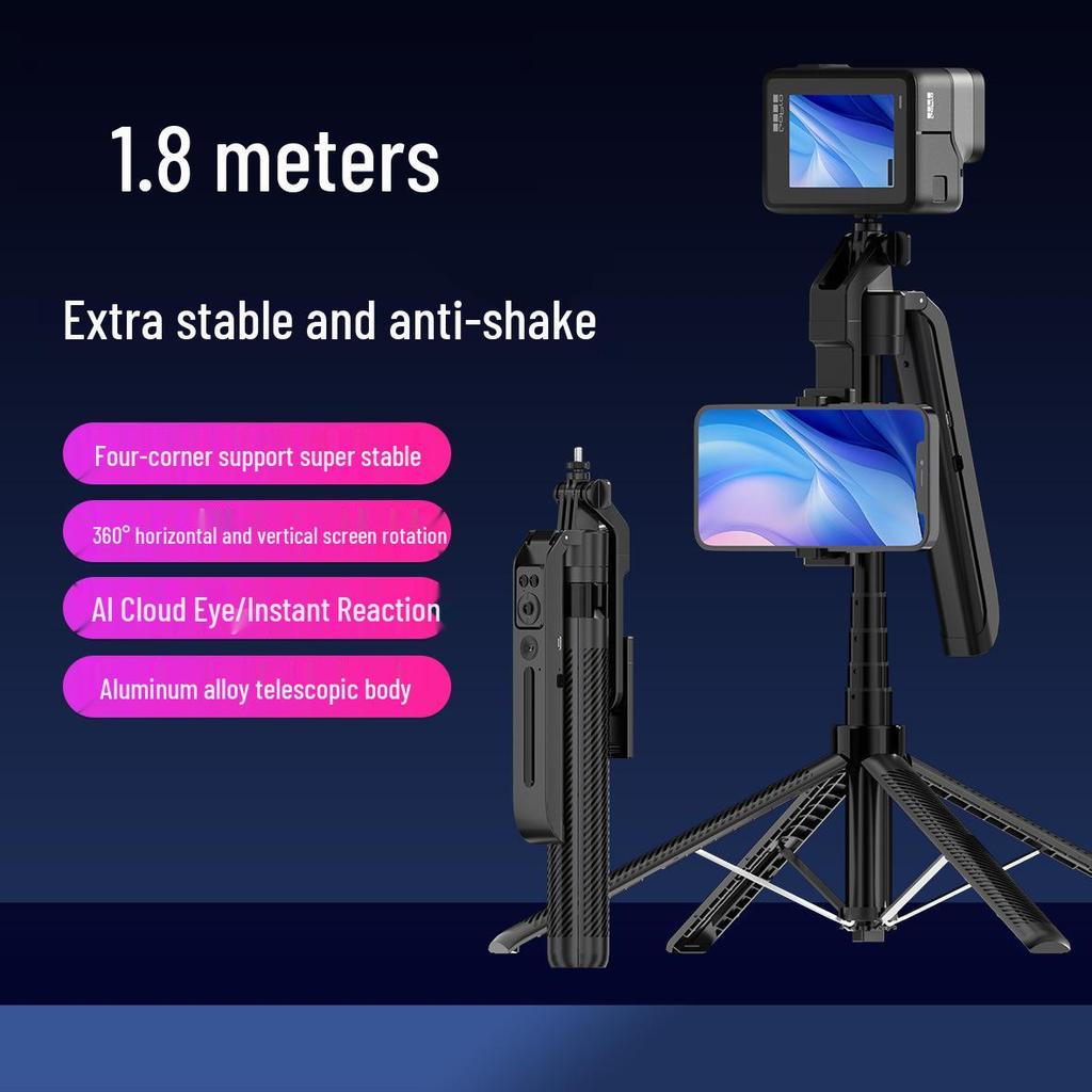 1.8m Bluetooth Selfie Stick with Anti-shake Gimbal, Phone Holder, Follow Shot Stabilizer, and Portable Tripod for Live Streaming