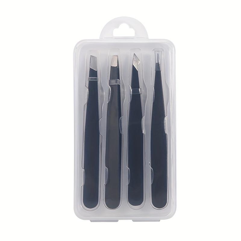 4pcs Precision Stainless Steel Tweezers Set, Hypoallergenic Eyebrow Grooming Tools for Facial Hair, Ingrown Hair, Splinter, Blackhead & Tick Removal
