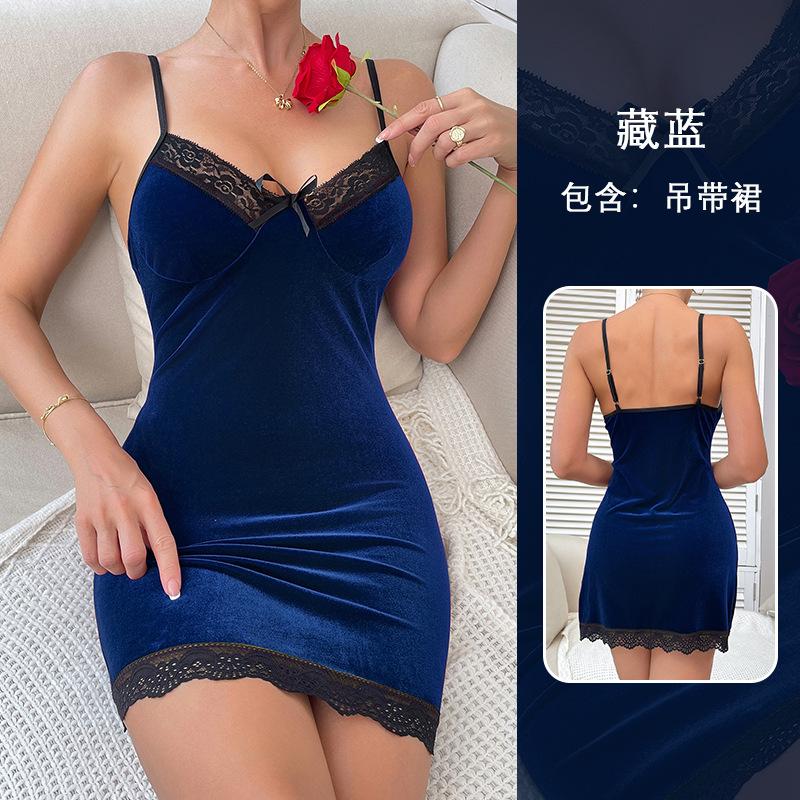 

Кружевная сексуальная юбка для женщин, бархатная плиссированная пижама с подтяжками и набедренной повязкой, комплект пижамы L