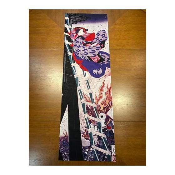 Yoshitoshi Tsukioka "Shchikubai Yushima Kakugaku" Ukiyo-e Tenugui (Japanese Towel) - "Yaoya Oshichi" Climbing a Fire Watchtower - 105cm x 35cm, 100%