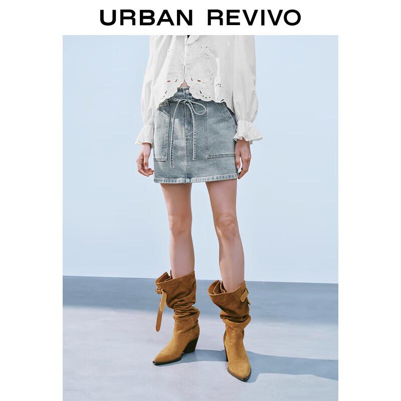 UR Women s Retro Casual Tie-Waist Denim Skirt XXS