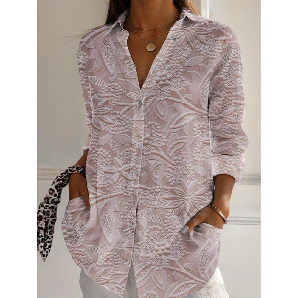 Damenbluse Geblümt Aktiv Stilvoll Knöpfe Bluse Reverskragen Bluse Damen Langarmshirts Damenbekleidung Weibliche Kleidung