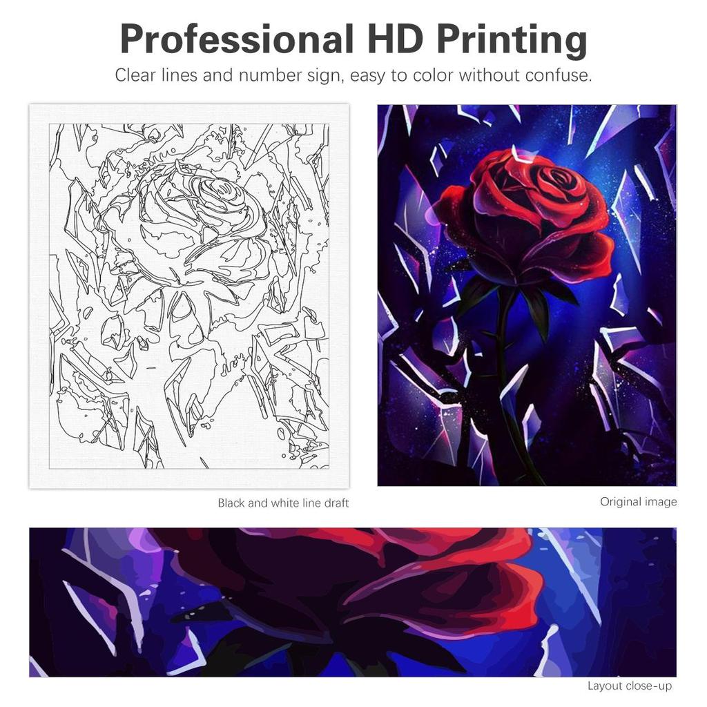 Frame Painting By Numbers Kits Rose Picture Wall Art Acrylic Paint On Canvas Flowers Coloring By Numbers For Home Artwork 40x50