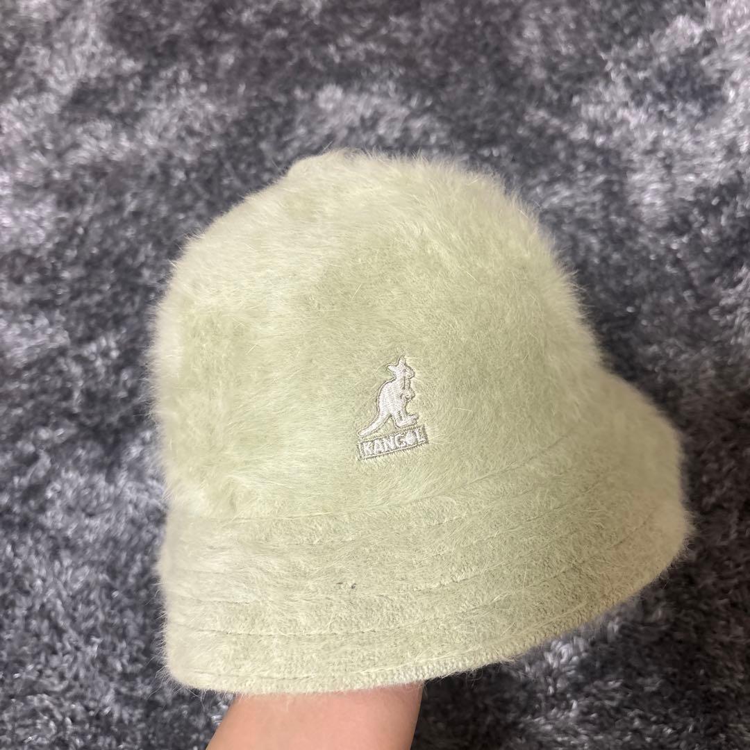 Used KANGOL fur bucket hat light green