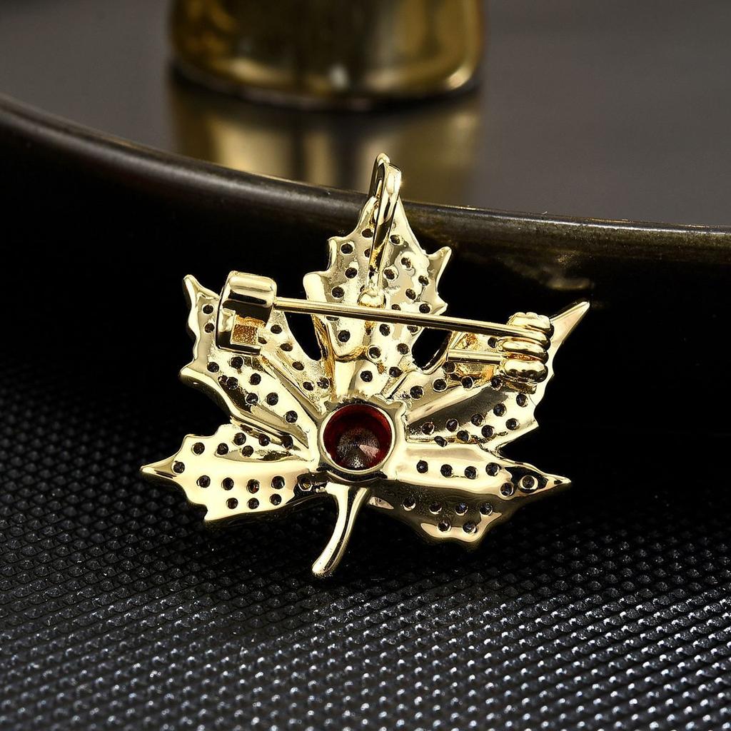 SUYU Women's Light Luxury Vintage Maple Leaf Red Zircon Brooch Elegant Fashionable Versatile Brooch Unique Design