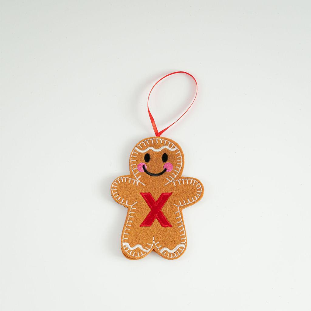 Blush Gingerbread Man Christmas Tree Ornaments - Hanging Party Scene Decorations with Holiday Letter Pendant