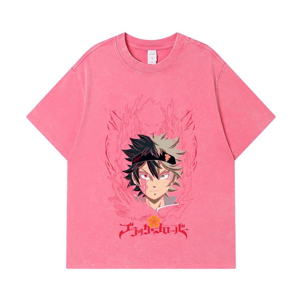 275 GSM Washed T-shirts 100% Cotton Black Clover V4 Asta Print Unisex Heavy Cotton T Shirt