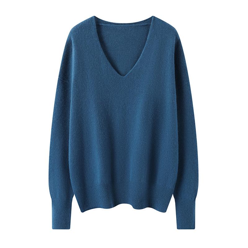 Autumn And Winter New V-Neck Cashmere Shirt Women'S Pullover Knitted Bottoming Shirt Women'S Fashion Versatile Sweater Women