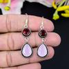 Pink Chalcedony, Garnet Gemstone Handmade 925 Sterling Silver Earring 2.56" KG-417