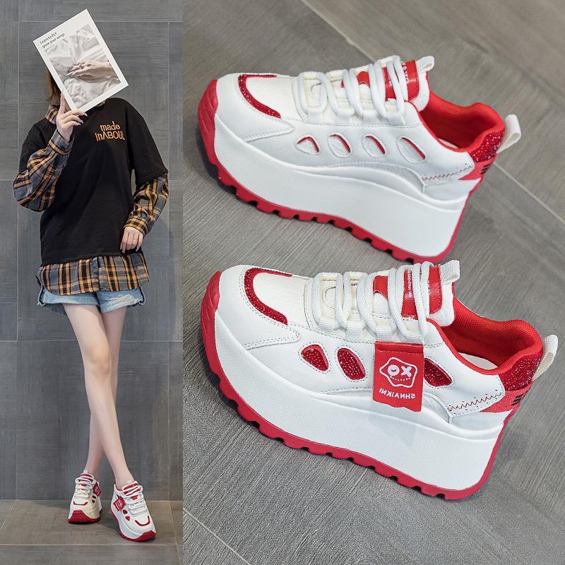 Spring and summer new thick-soled heightening dad shoes women's casual sports shoes with diamonds women's versatile trendy muffin women's shoes