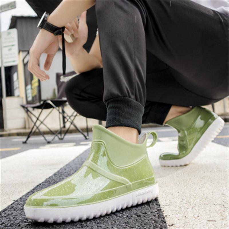Men's Waterproof Ankle Rain Boots Rubber Non-slip Car Wash Kitchen Work Shoes Platform Booties