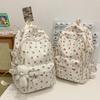 Multi-compartment Bow Pattern School Bag Multi-pocket Rucksack Floral Print Backpack  Travel