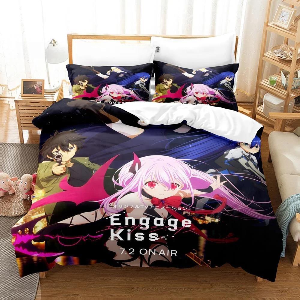 3D Print Anime Bed Sheet Set Anime Engage Kiss Bedding Set Single Twin Full Queen King Size Bed Set Teenager Bedroom