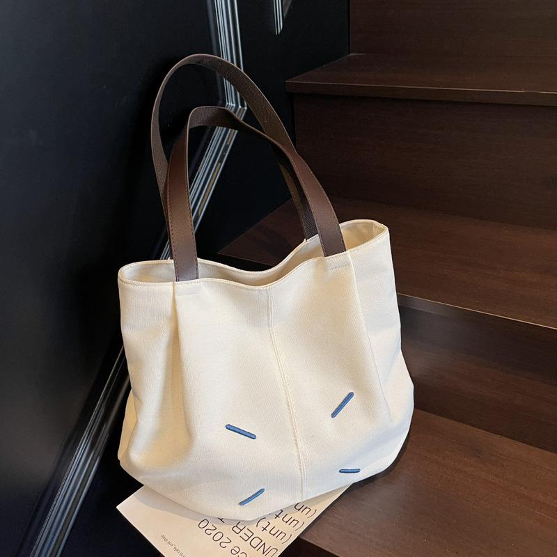 Large capacity canvas bag, women's versatile new casual shoulder college student class tote bag
