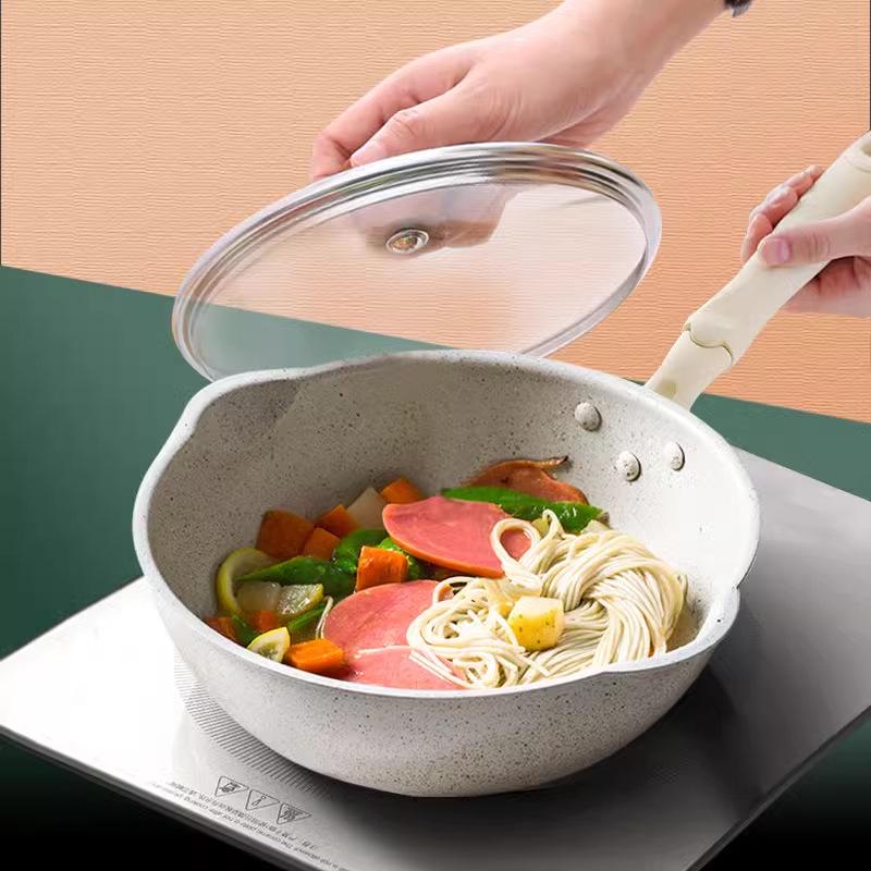 Maifan Stone Non-Stick Frying Pan: Volcanic Rock, Induction & Gas Compatible, Heightened Design, Small Household Cookware.