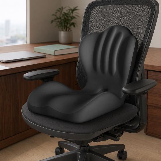 Ergonomic Seat Cushion with Back Support, High Density Memory Foam Office Chair Pad with U-Shaped Coccyx Relief, Breathable Car Seat Cushion for Home