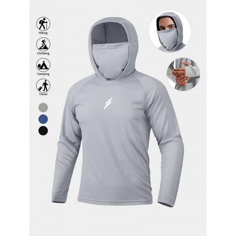 Mens UPF 50 Quick-Dry Hooded Sun Protection Fishing Jacket Outdoor Lightweight