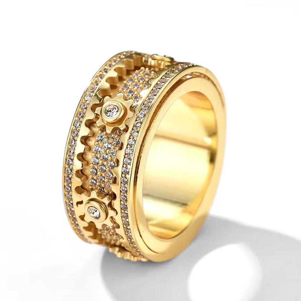Trendy Full Diamond Rotation Gear Ring: Versatile & Popular with a Mechanical Vibe, Perfect for Decompression & Personal Expression