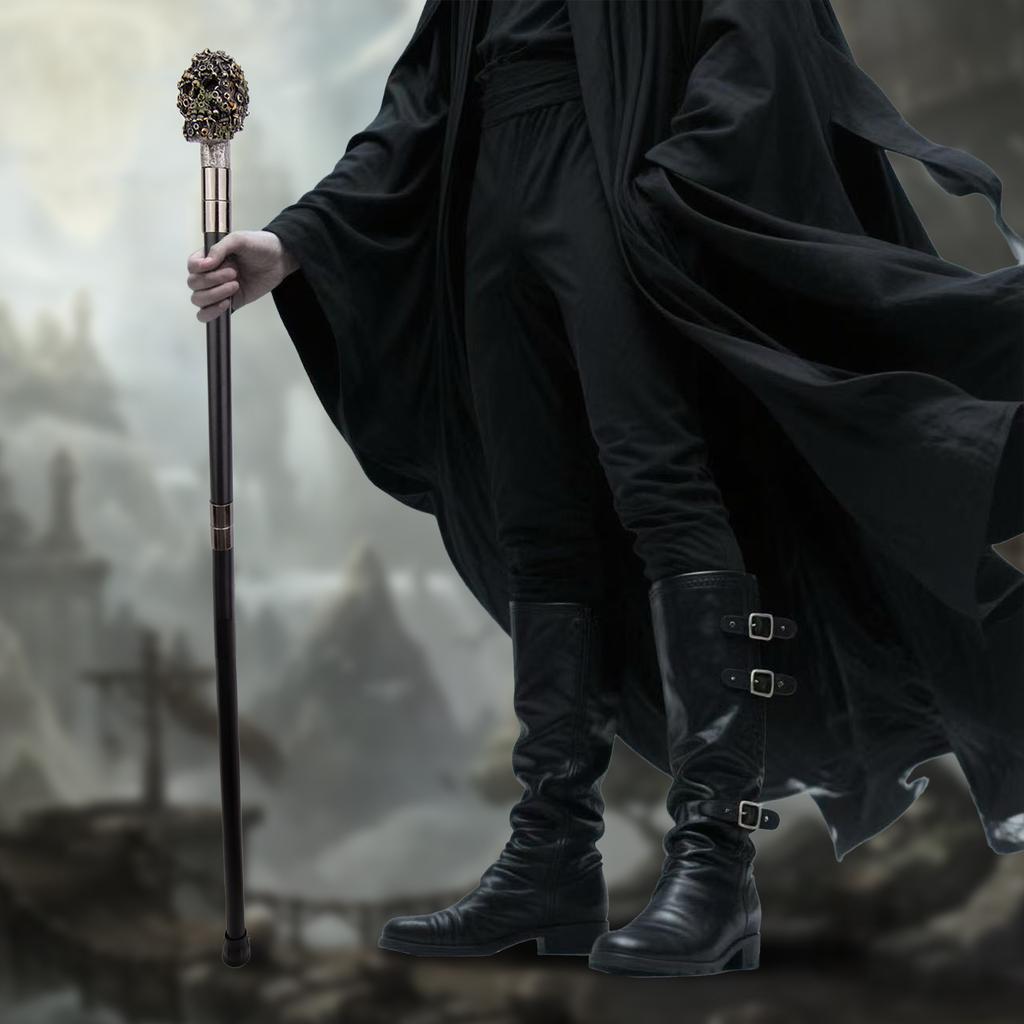 Žlutá pryskyřičná šroubová lebka Hůlka Módní Dekorativní Ocelová Hůl Gentleman Elegantní Cosplay Hůl Knoflík Biskupská hůl 94cm