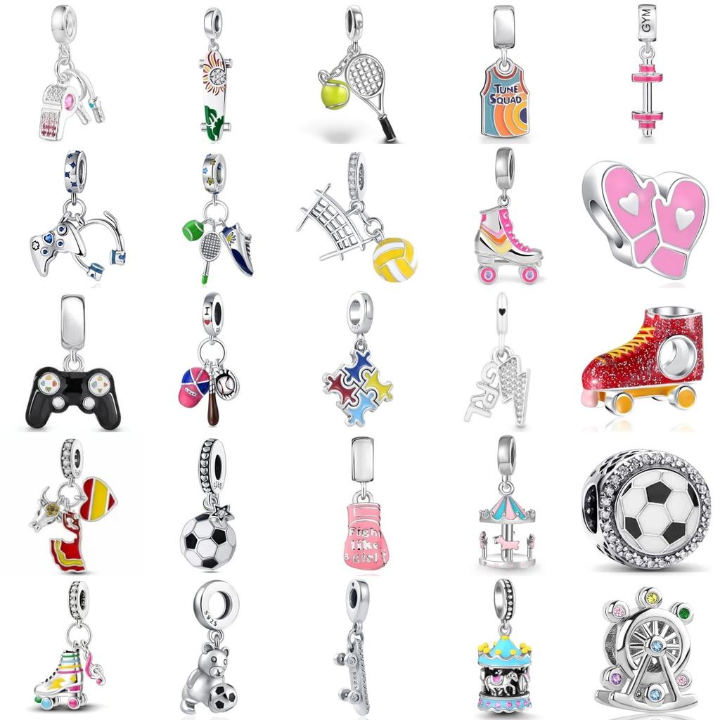 New Copper Skateboard Roller Skates Tennis Pendant Trinket Bead Fit Original Charms Bracelet Jewerly Accessories