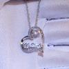 Silver Hollow Heart MOM Letter Pendant Necklace Round Big CZ Crystal Mom Gift Necklace for Mother's Day Women Jewelry