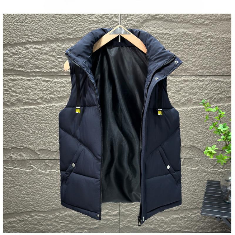 Down Cotton Waistcoat Men's Autumn and Winter Jacket Trend of Thickening Vest Shoulders Large Size Cotton Hooded Shirt Horse Jacket