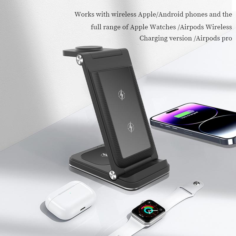 B27 3-in-1 Foldable Wireless Charger Phone Watch Earphone Charging Dock