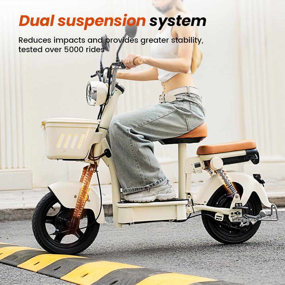 Electric Scooter iScooter Y16 14" 1200W Motor LCD DIsplay Soft Seat Cushion 48V 20AH Fully Suspended Adult Electric Scooter With NFC Card Beige