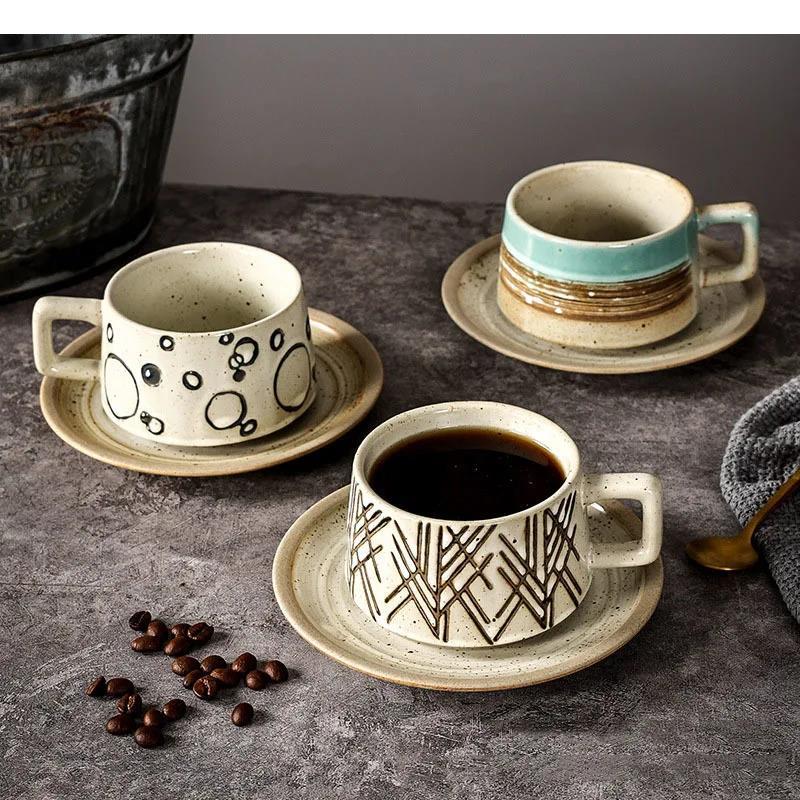 Japanese Retro Ceramic Mug Set Hand-painted Pattern Coffee Office Beverage Cup Milk Household Tea Cups Water