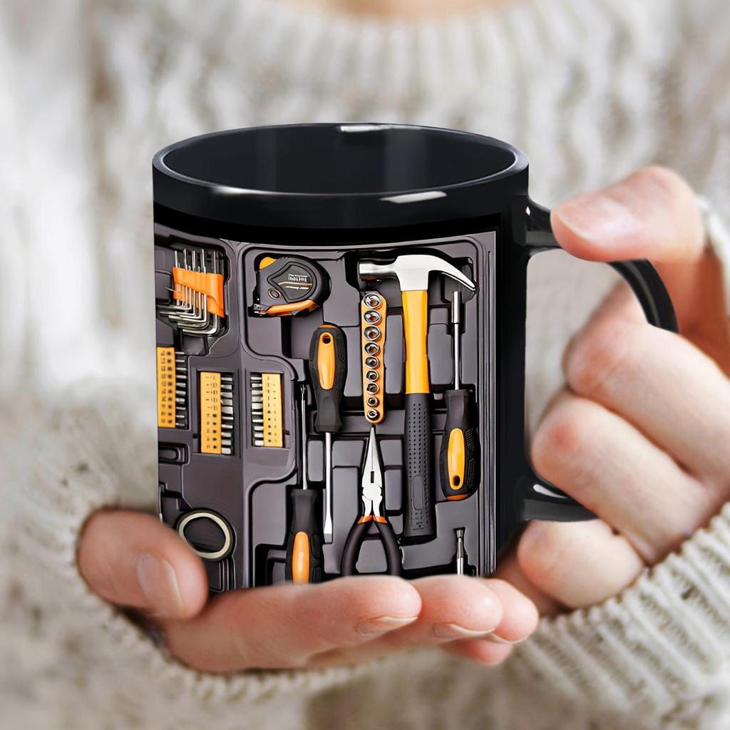 Mechanic Toolbox Mug 11 Oz Ceramic Coffee Cup with C Shaped Handle Gift for Dad Husband Birthday Anniversary Workshop Garage