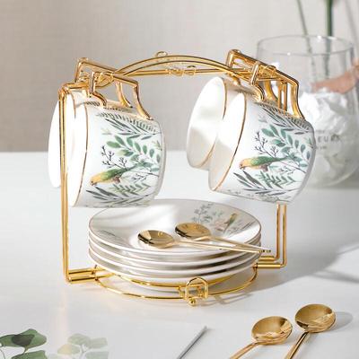 Oeny European Gold-Painted Ceramic Coffee Cup and Saucer Set