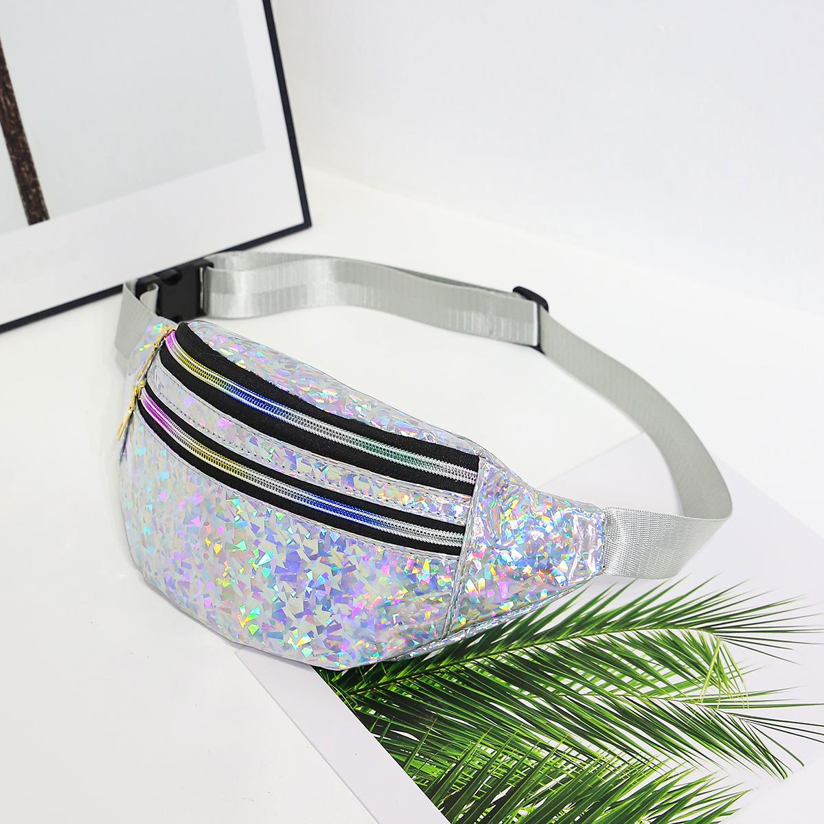 Holografische heuptassen dames zilveren heuptasje vrouwelijke heuptas zwarte geometrische heuptassen laserborst telefoonzakje heuptasje gray