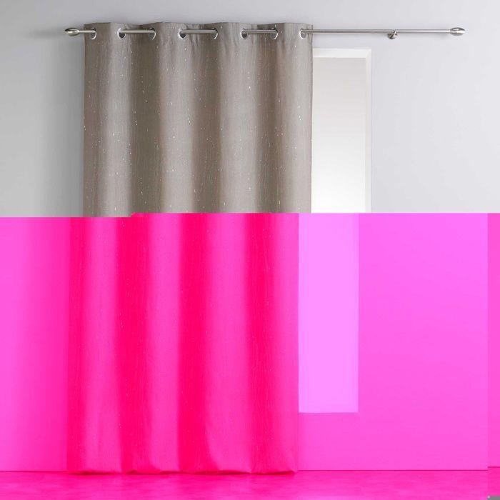 Rideau à œillets - EDEN - Filliane - 140 x 260 cm - Taupe - Filaments verticaux argentés