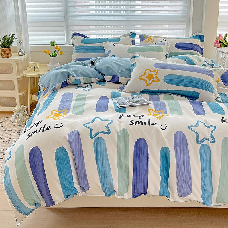 Klasse A Säuglings- und Kleinkindqualität Ins Kleiner Frischer Verdickter Abgeriebener Vier-Teile-Satz Hautfreundliche Laken Gewaschene Baumwolle Bettbezug Schlafsaal 3-teiliges Set