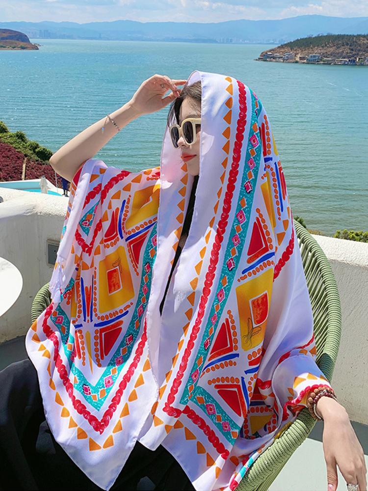 New Summer Chiffon Hijab Women Silk Scarf Vintage Print Mujer Long Shawl Bandana Sarong Beach Wrap Scarve Pareo Bufanda Stoles