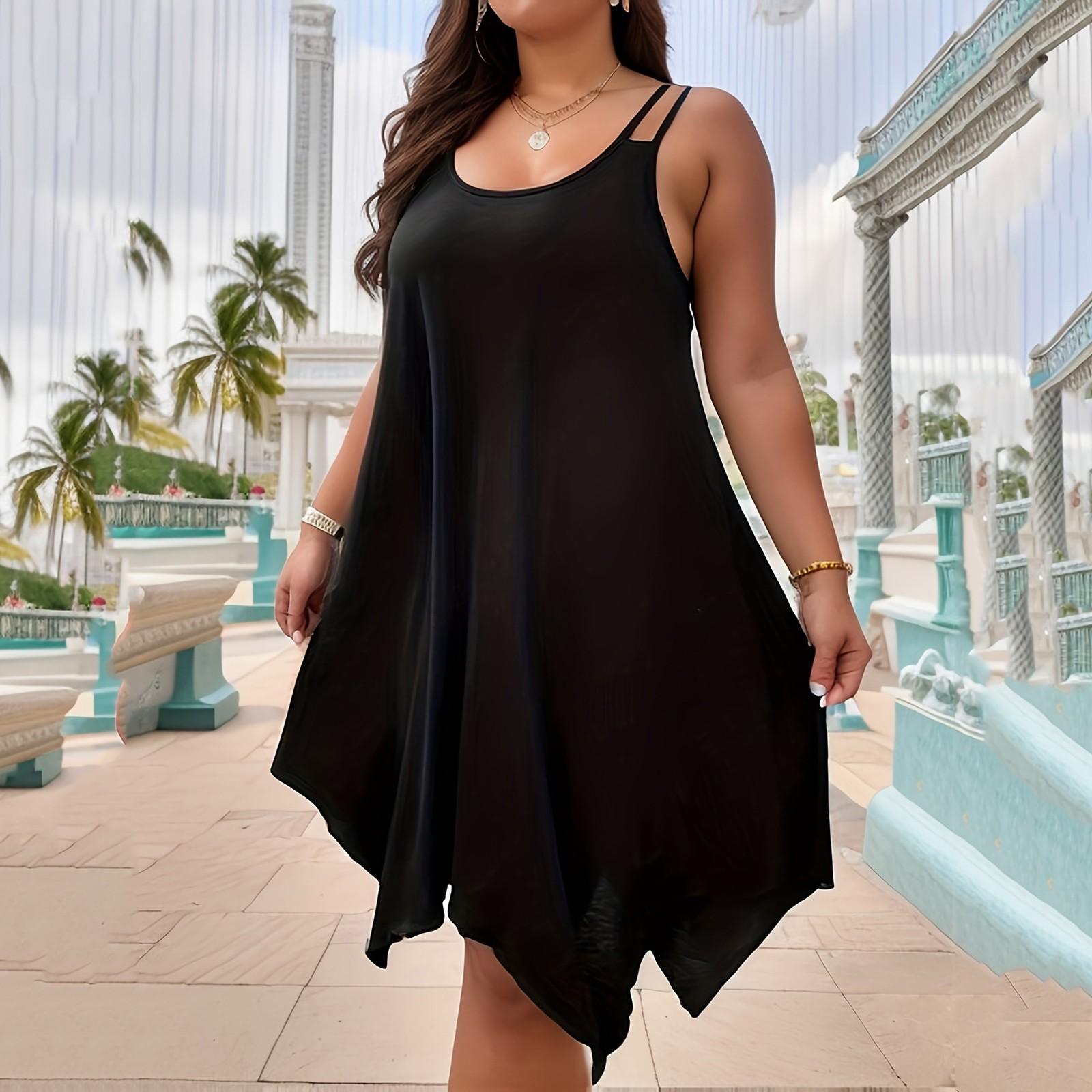 

Женские летние модные однотонные платья большого размера без рукавов свободного покроя XXXXXL чёрный