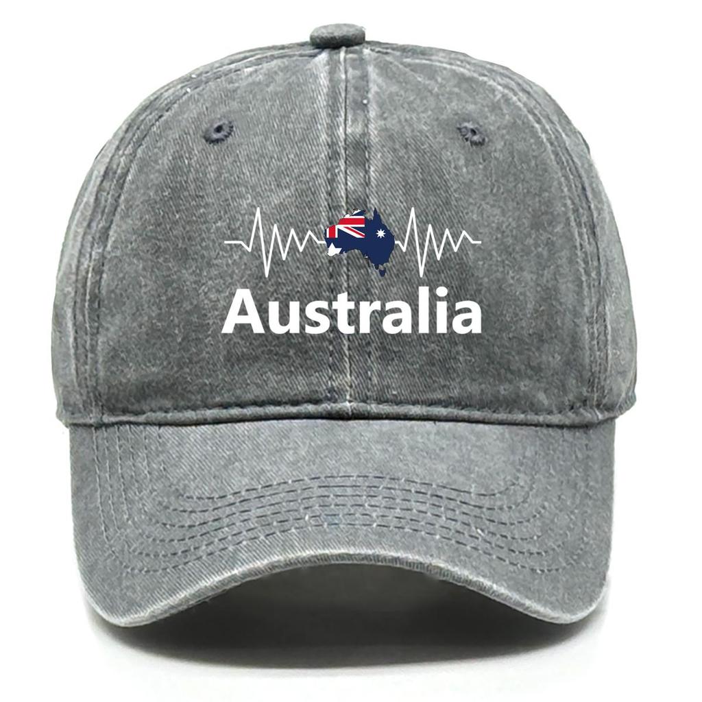 Heart Wave Australian Flag Map Print Adjustable Baseball Hat, Patriotic Mesh Hat Leisure All-season Non-Stretch Fabric Sun Protective Snapback Sun Hat
