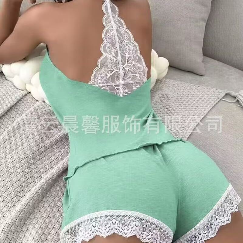 European and American loungewear four seasons new casual pajamas women's milk silk fabric vest sleeveless shorts set
