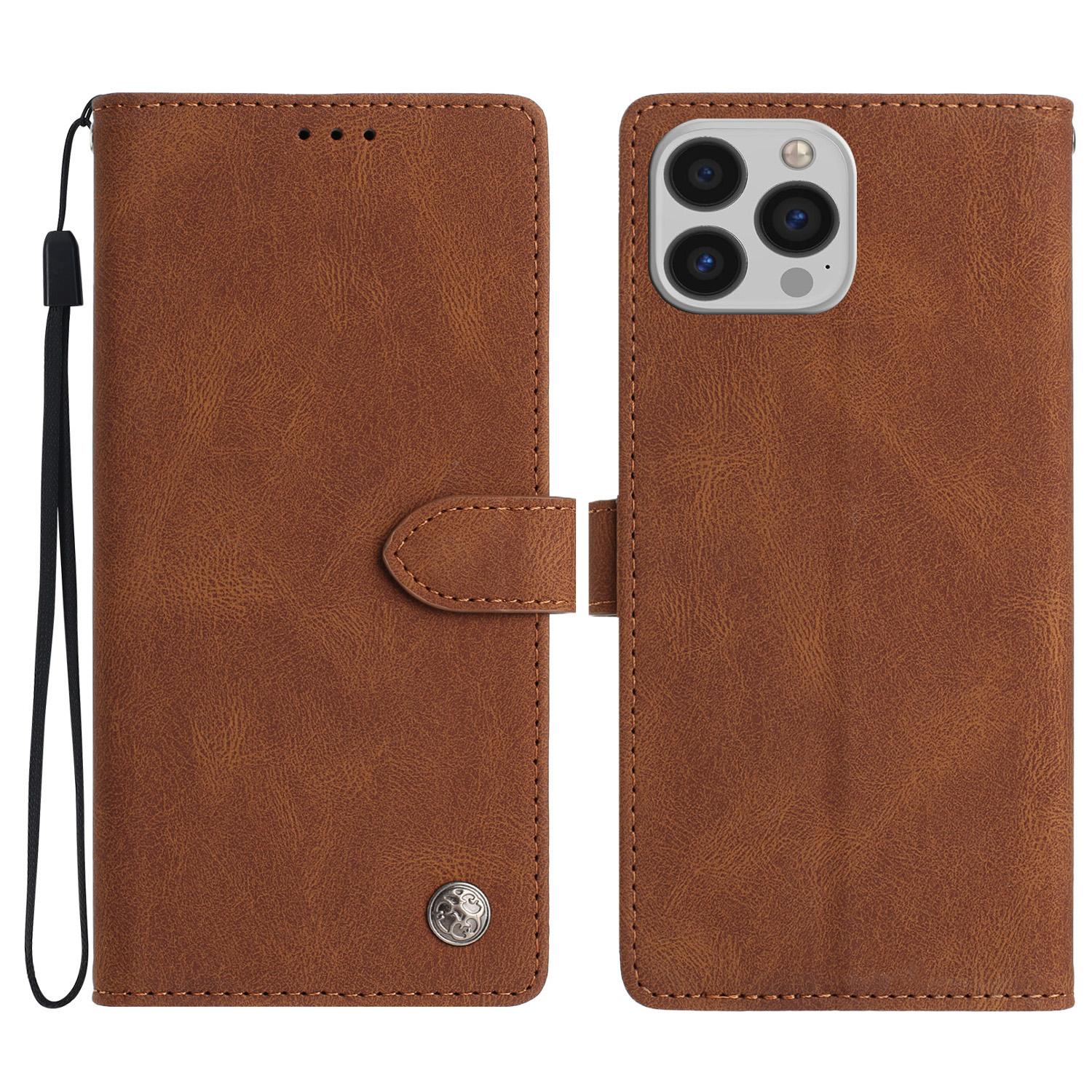 

Для iPhone 16 Pro Кожаный чехол Однотонный Чехол-кошелек для телефона Brown