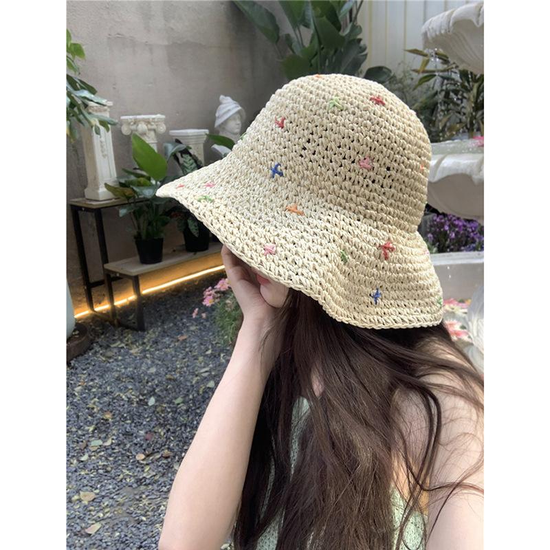 New Straw Bucket Hat Women's Summer Sunscreen Sunshade Big Edge Versatile Folding Sun Hat Fashionable Washbasin Hat