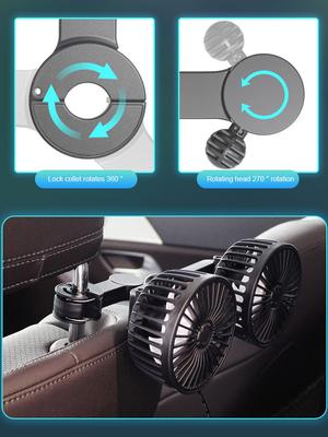 12V/24V Car Powerful Fan USB Charging Auto Headrest Ventilation Fan 360 Degree Rotation Electric Car Cooling Fan for Vehicle SUV