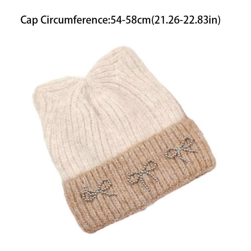 Fashion Casual Bowknot Knitted Hat Cat Ear Knitted Winter Hat Windproof Beanie Caps