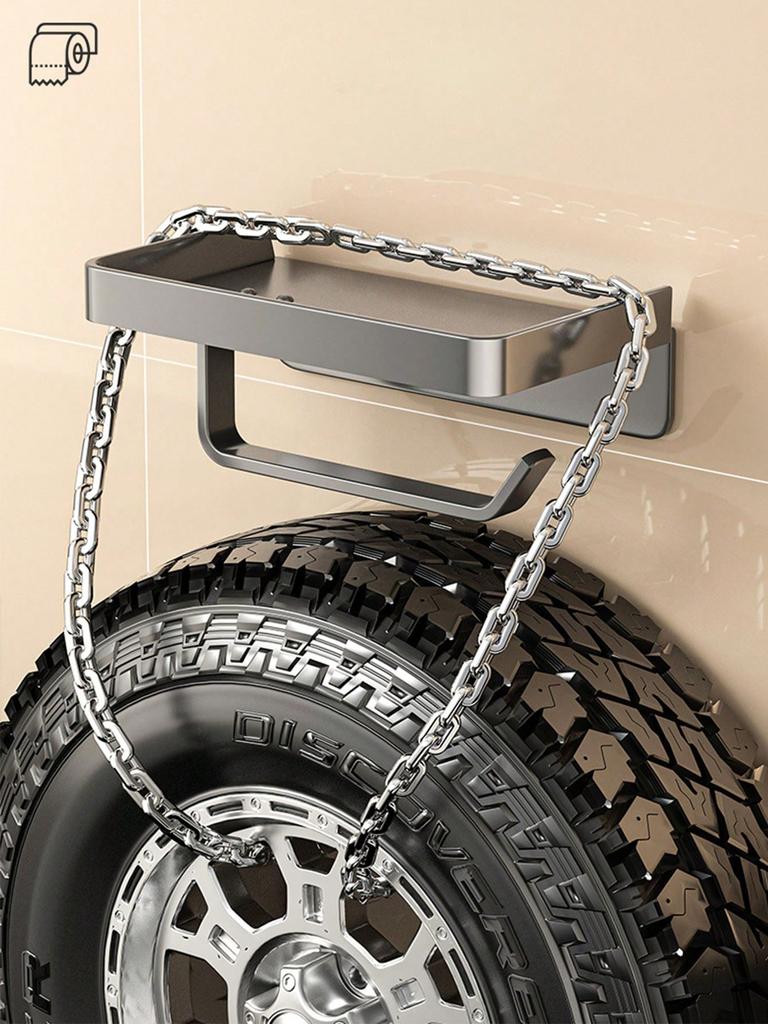 1 peça Adesivo Aço Carbono +ABSPorta Papel Higiênico Com Prateleira, Pendurar na Parede Dispensador de Papel Higiênico para Banheiro, Sem Necessidade de Furar