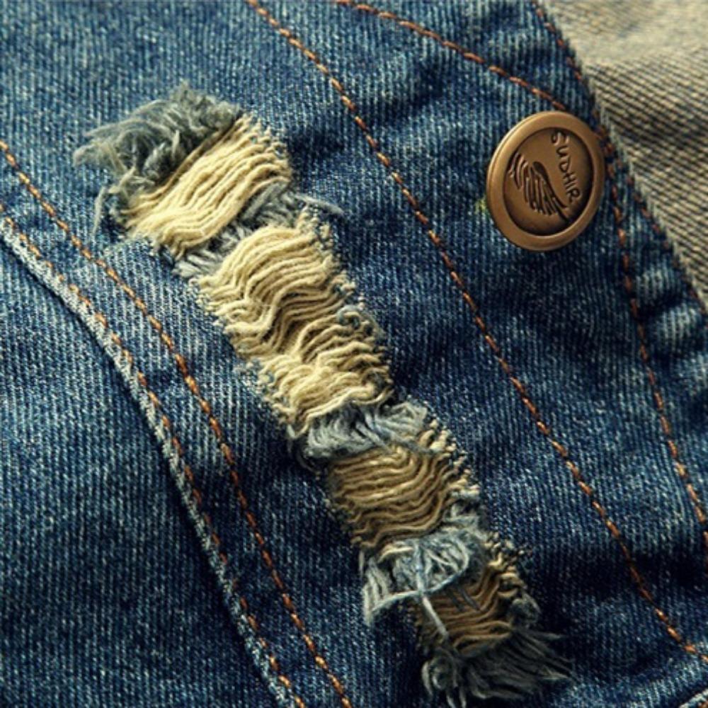 New Spring Autumn Vintage Design Men's Denim Vest Male Black Sleeveless Jackets Men Hole Jeans Waistcoat 6XL
